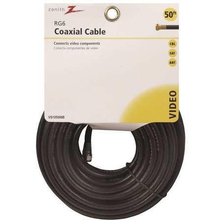 ZENITH Cable Coax Rg6/F Conn 50Ft Blk VG105006B